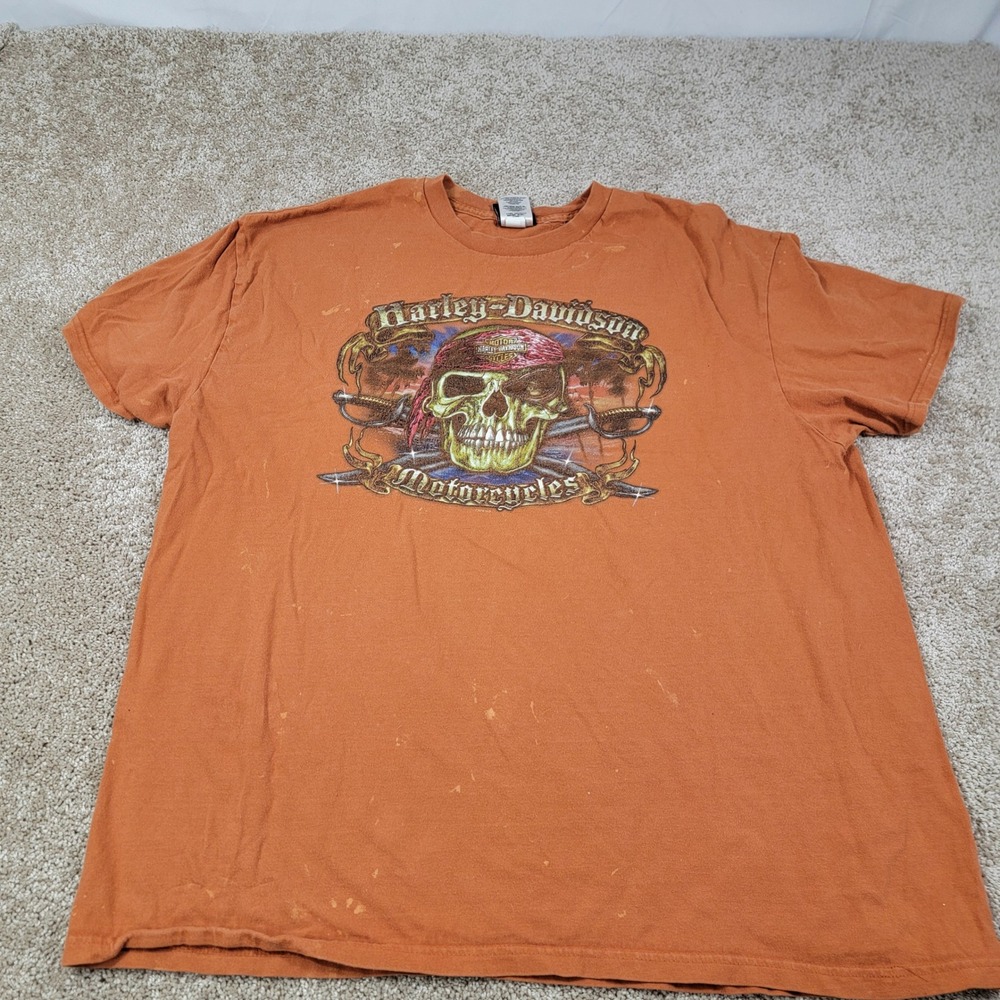 Harley-Davidson T-Shirt Skull Motorcycles Orlando Florida Tour‎ Orange Size 2Xl